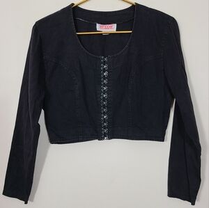 Wrapper Black Hook-Front Cropped Denim Punk Jacket Womens Size‎ Medium